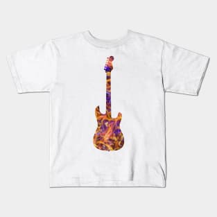 Yellow on Purple Flame Guitar Silhouette Kids T-Shirt